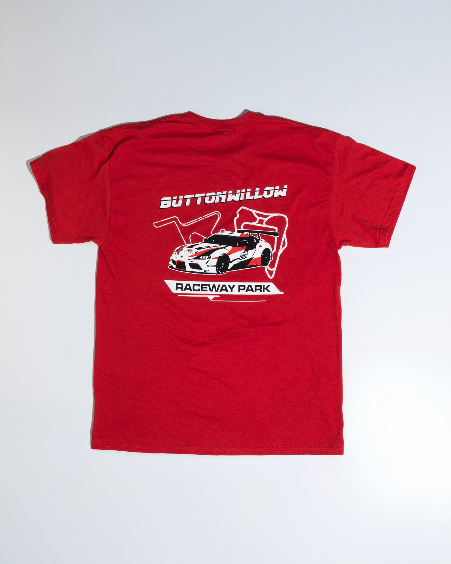 Back Buttonwillow Raceway Red Race Car Tee – Track Map Graphic Shirt