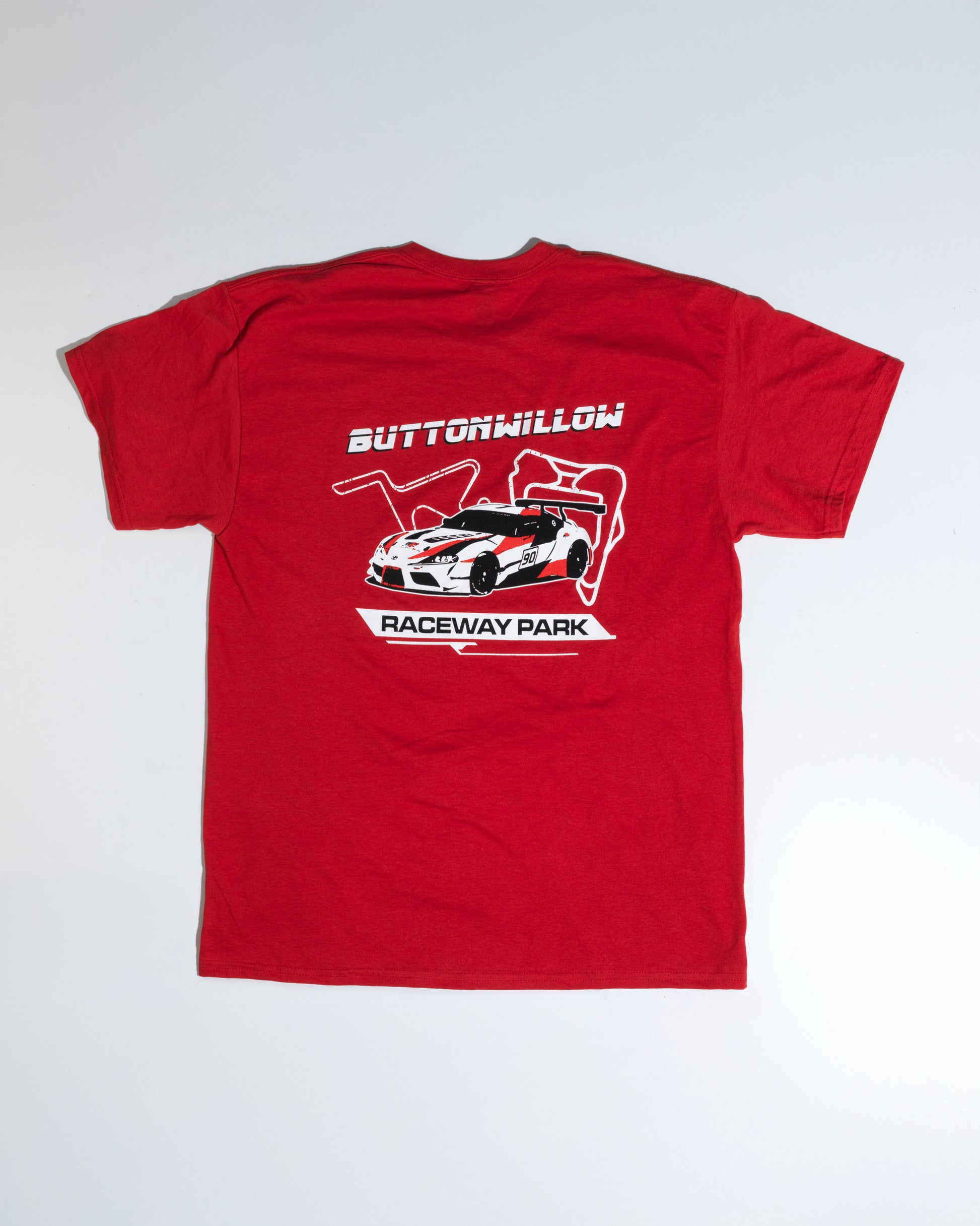 Back Buttonwillow Raceway Red Race Car Tee – Track Map Graphic Shirt